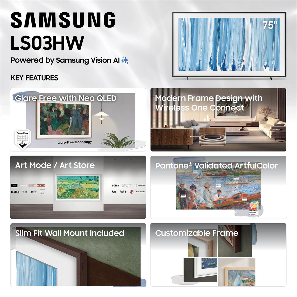 Samsung QN75LS03HWFXZA LS03HW 75" The Frame Pro 4K NeoQLED TV