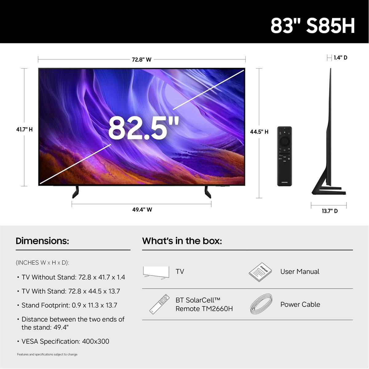 Samsung QN83S85HAEXZA S85H 83" 4K OLED TV