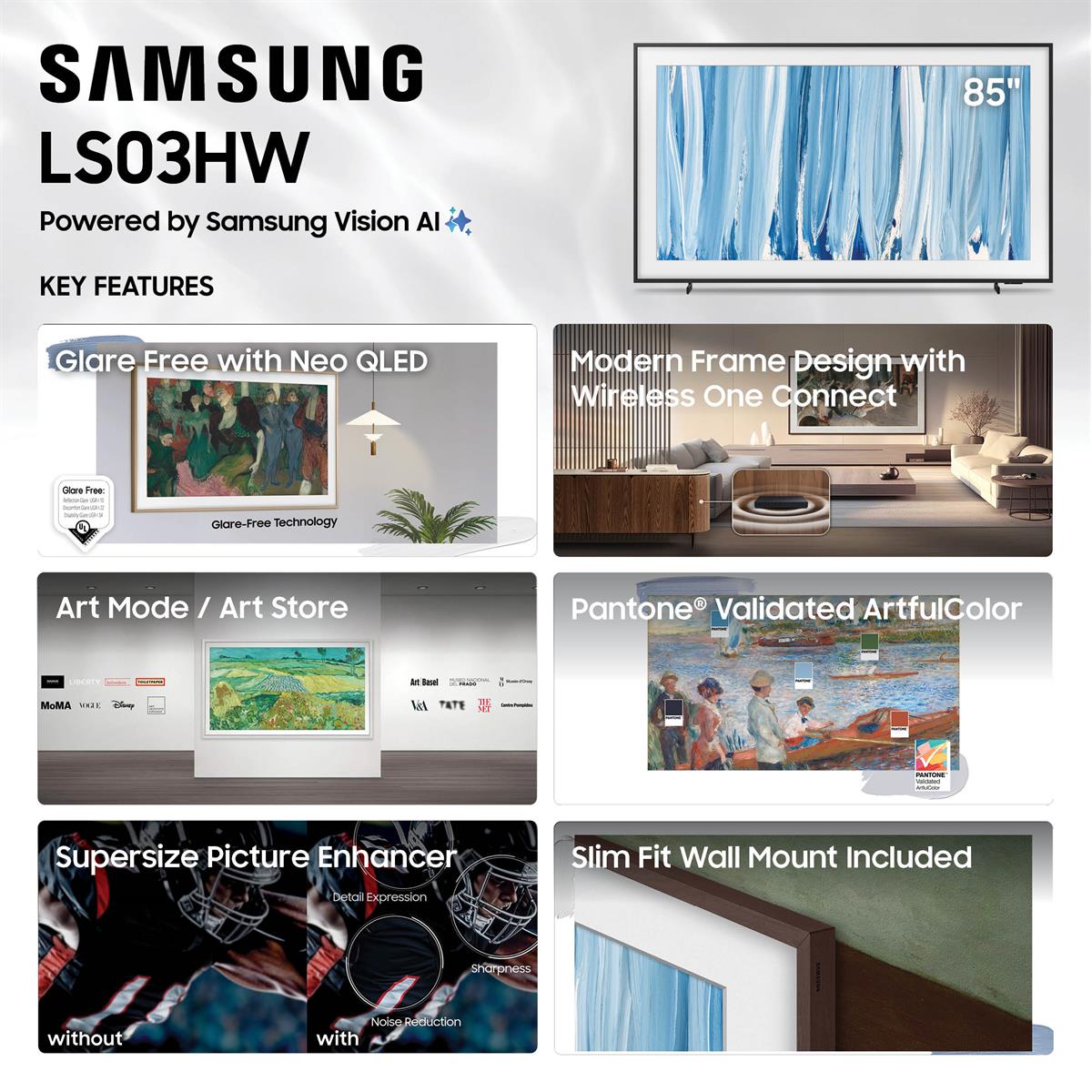 Samsung QN85LS03HWFXZA LS03HW 85 Inch The Frame Pro 4K NeoQLED TV