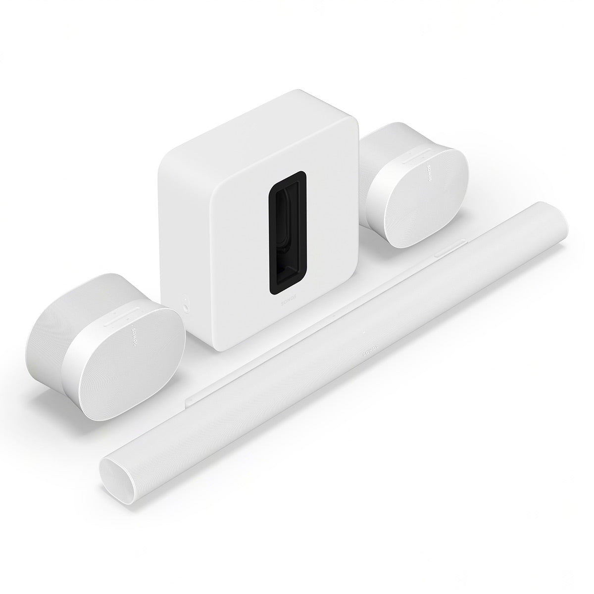 Sonos Ultimate Immersive Set with Arc Ultra Sound Bar, Sub 4 Wireless Subwoofer, and Pair of Era 300 Wireless Speakers (White)
