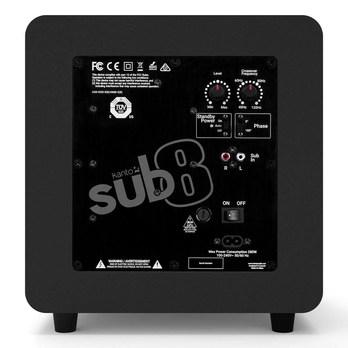 Kanto SUB8 8" Powered Subwoofer Bundle with AudioQuest Jack Russell Subwoofer Cable - 4m (Black)