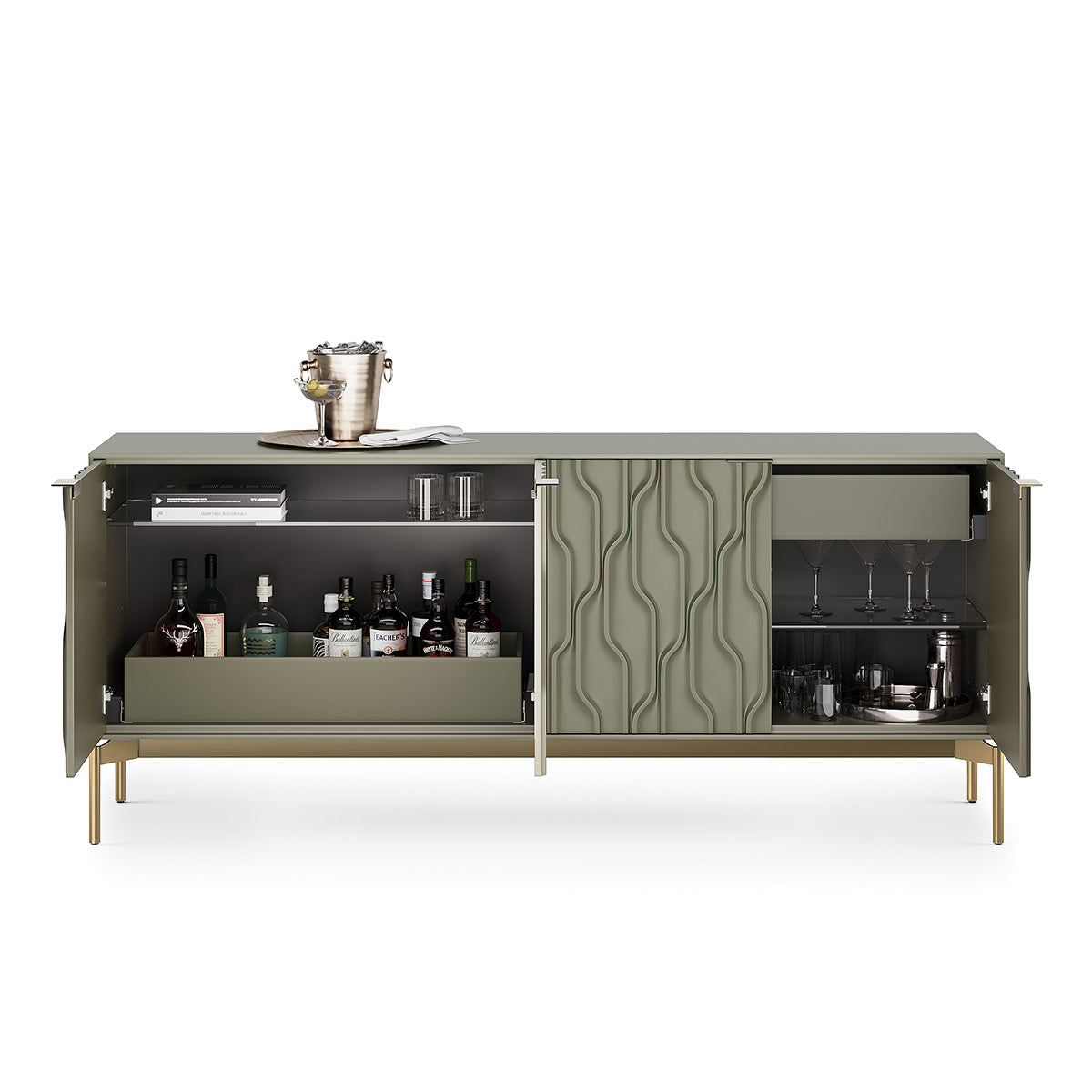 BDI Mesa 7639 4-Door Credenza (Moss with Brass Base)