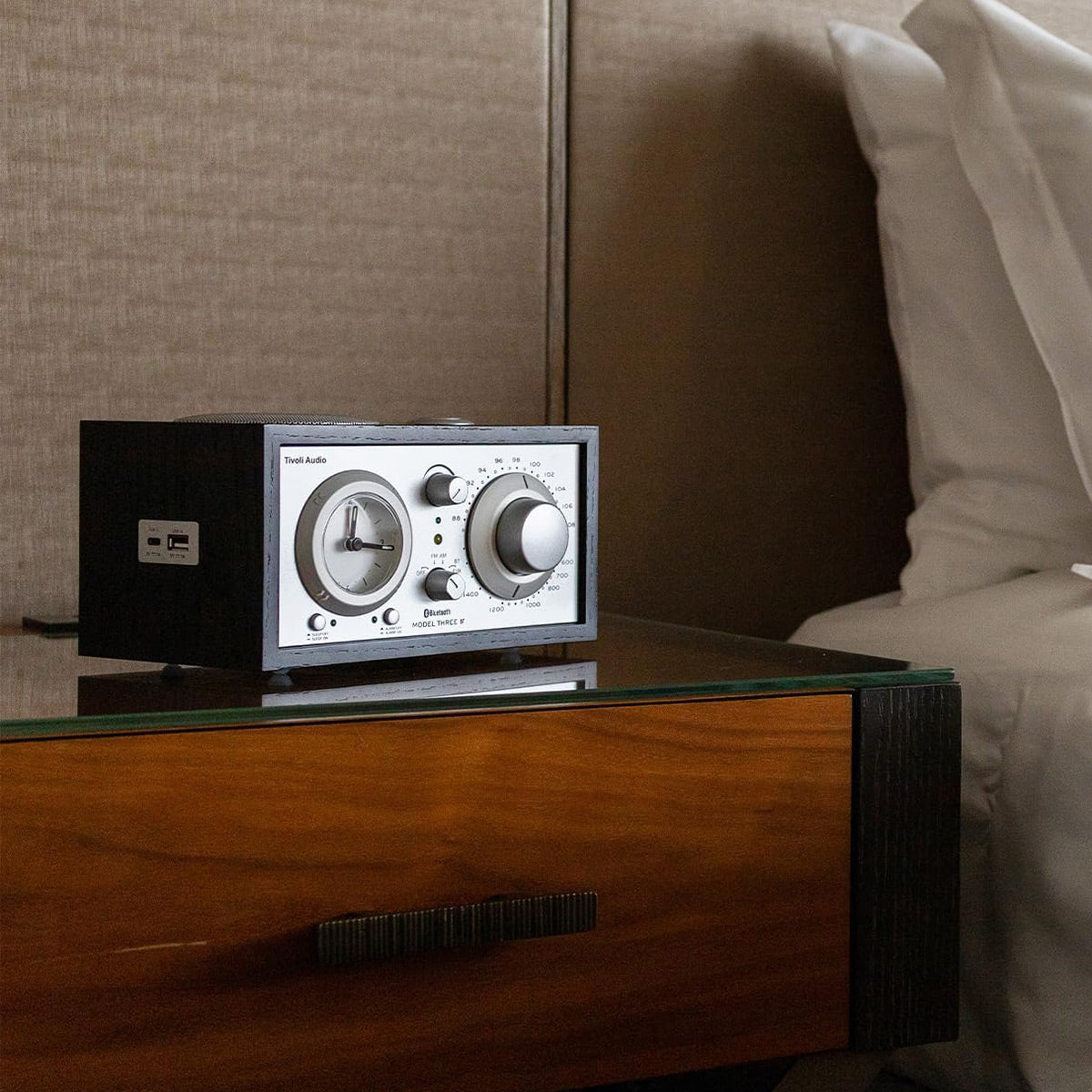 Tivoli Audio Model Three AM/FM Bluetooth Clock Radio with USB Charging Ports (Black Ash/Silver)