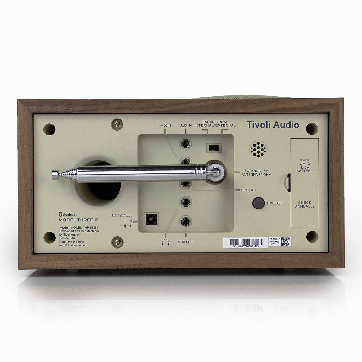 Tivoli Audio Model Three AM/FM Bluetooth Clock Radio with USB Charging Ports (Walnut / Beige)