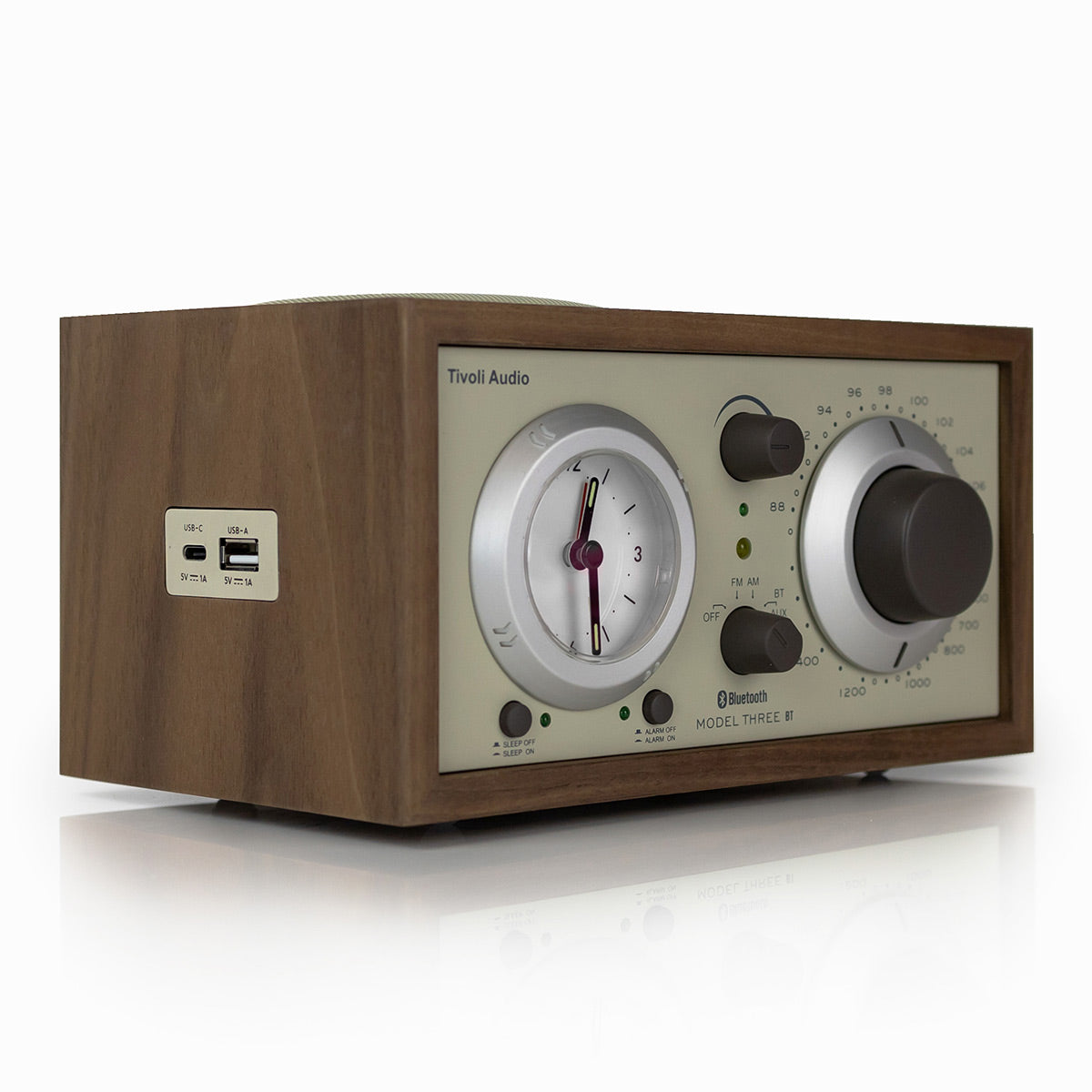 Tivoli Audio Model Three AM/FM Bluetooth Clock Radio with USB Charging Ports (Walnut / Beige)