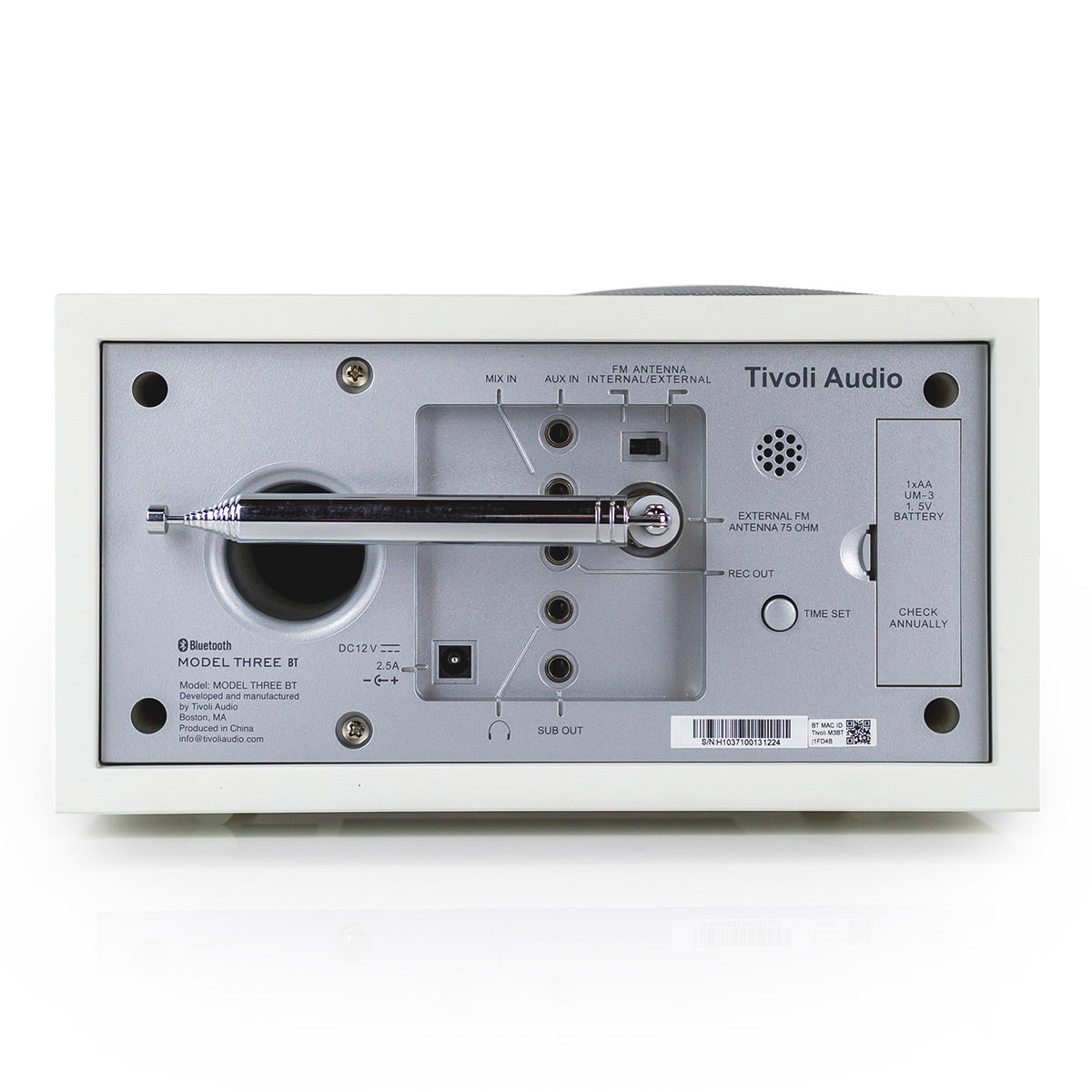 Tivoli Audio Model Three AM/FM Bluetooth Clock Radio with USB Charging Ports (White/Silver)