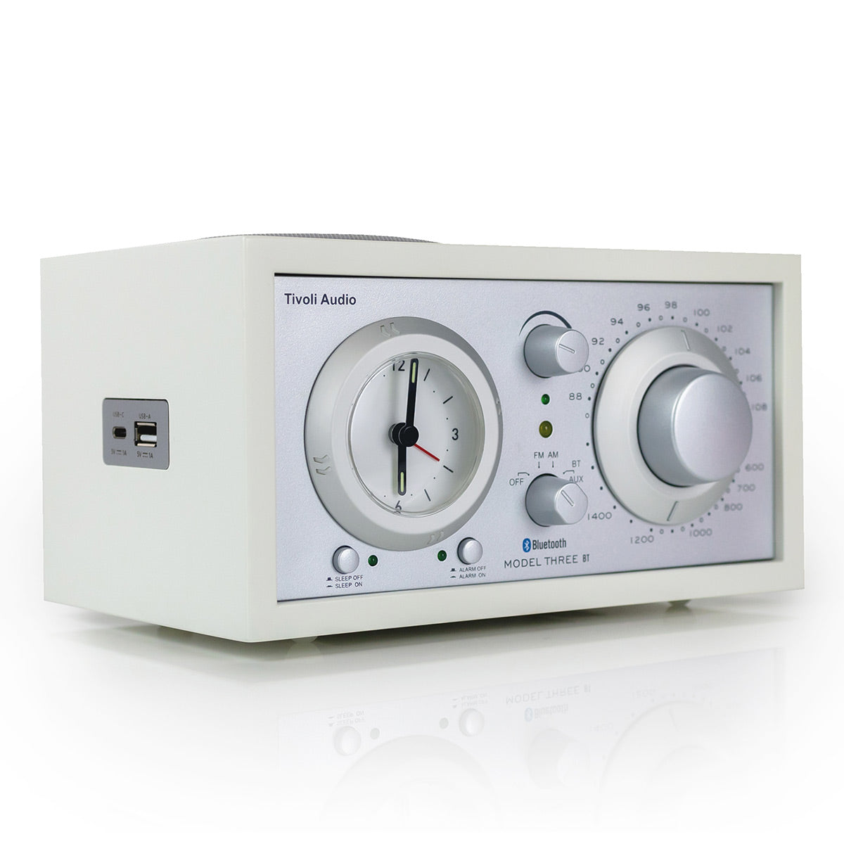 Tivoli Audio Model Three AM/FM Bluetooth Clock Radio with USB Charging Ports (White/Silver)