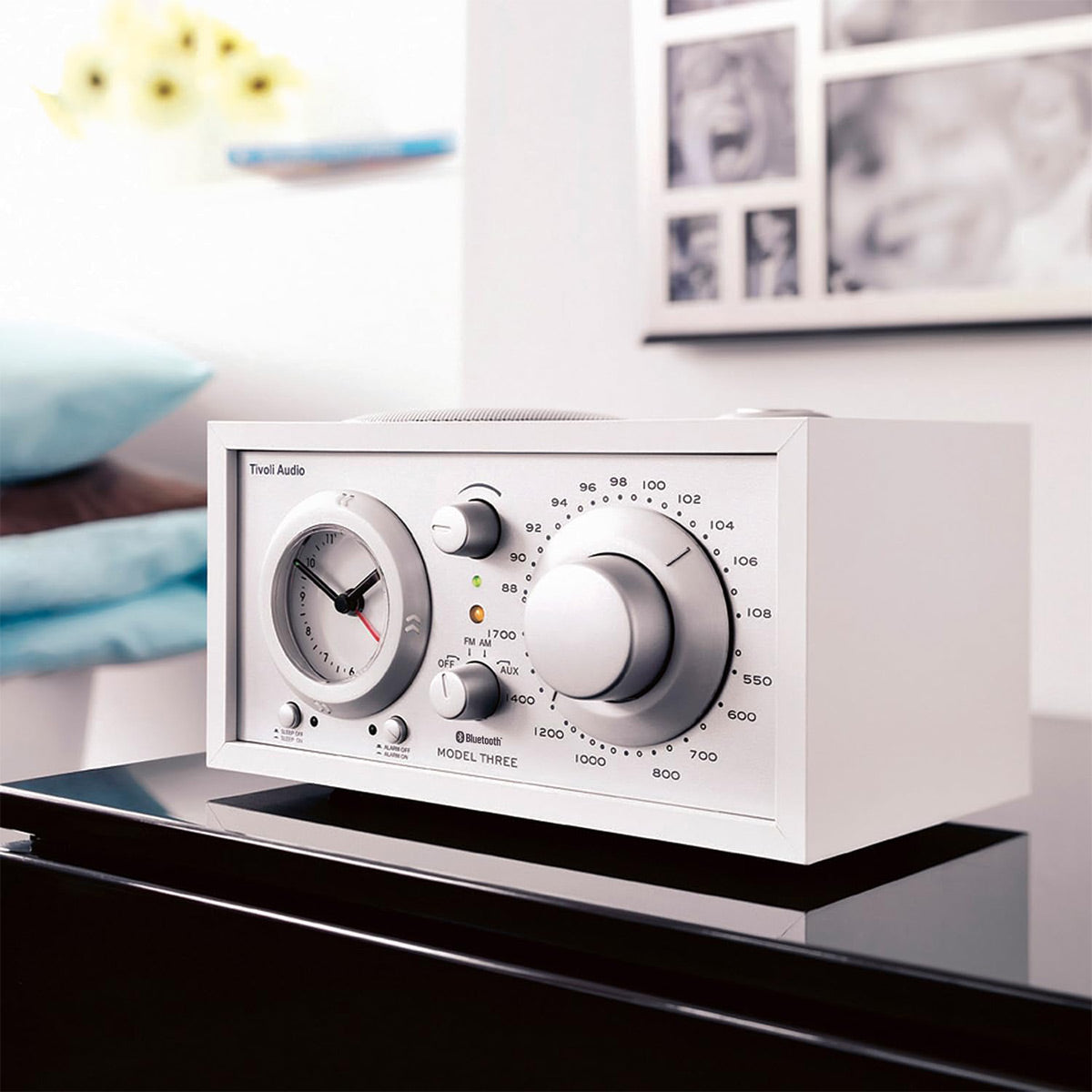 Tivoli Audio Model Three AM/FM Bluetooth Clock Radio with USB Charging Ports (White/Silver)