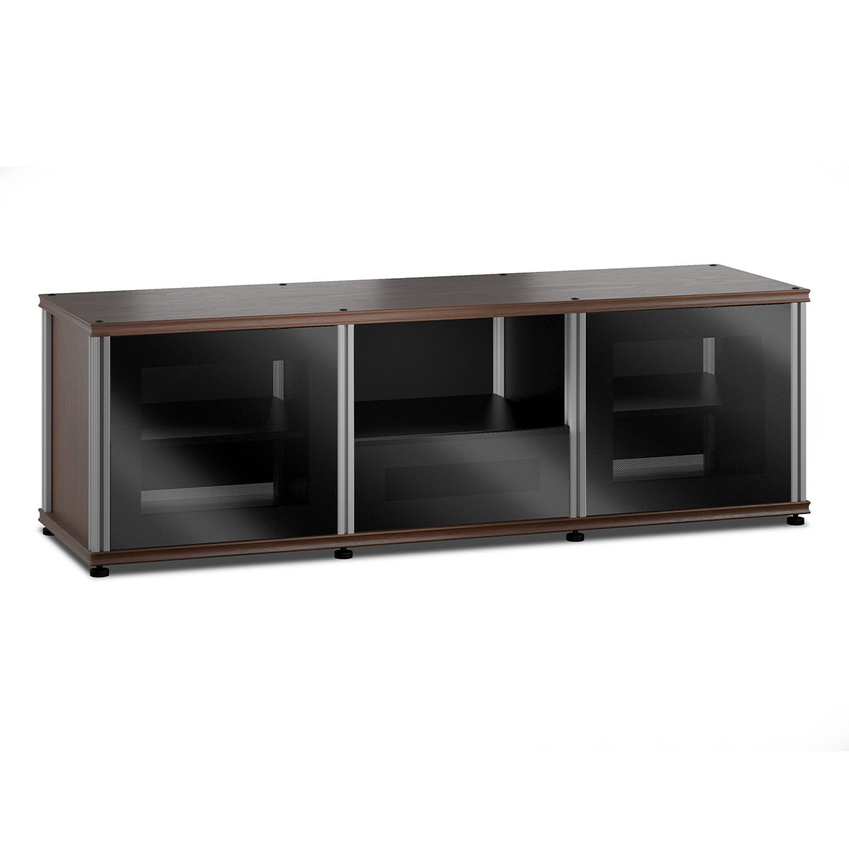 Salamander Designs Synergy 236 Triple AV Cabinet (Dark Walnut with Black Glass & Aluminum Posts)