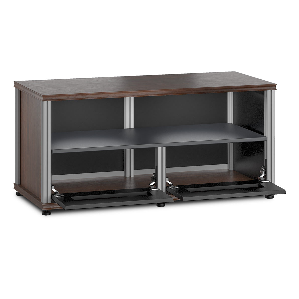 Salamander Designs Synergy 223 Twin AV Cabinet (Dark Walnut with Black Glass & Aluminum Posts)