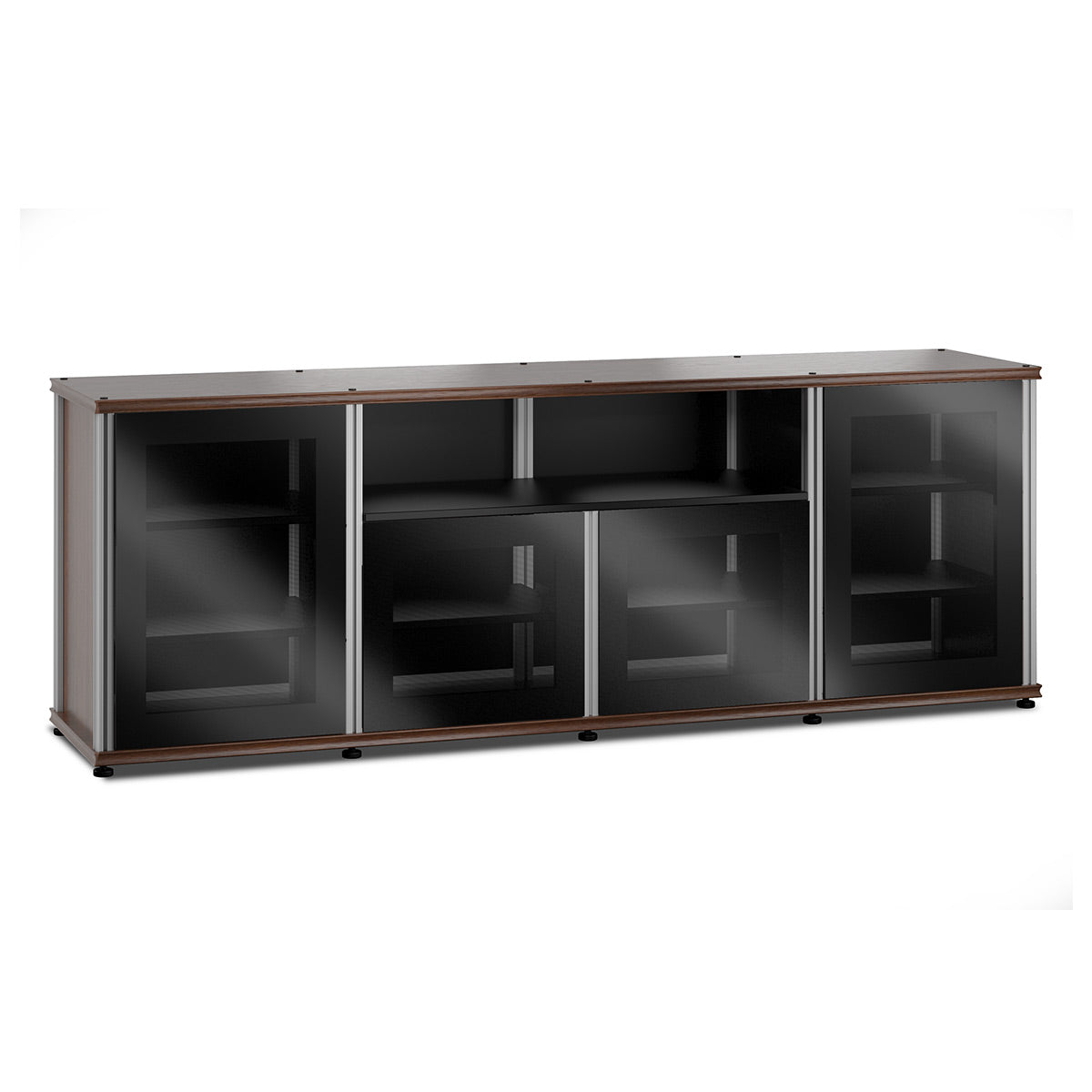 Salamander Designs Synergy 345 Quad AV Cabinet (Dark Walnut with Black Glass & Aluminum Posts)
