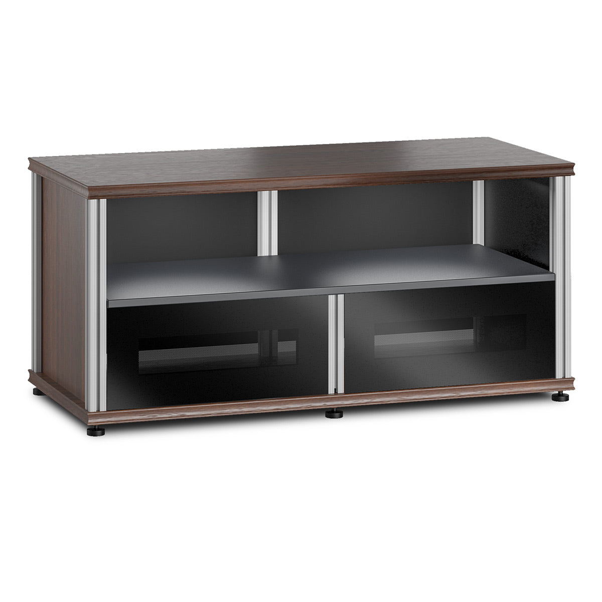 Salamander Designs Synergy 223 Twin AV Cabinet (Dark Walnut with Black Glass & Aluminum Posts)