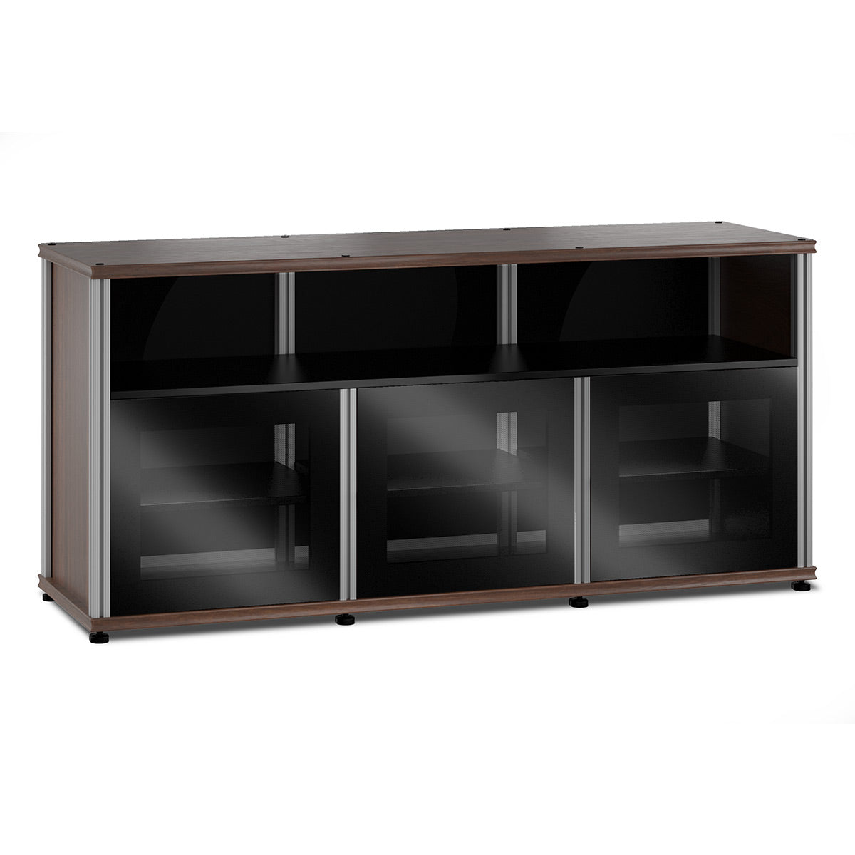 Salamander Designs Synergy 339 Triple AV Cabinet (Dark Walnut with Black Glass & Aluminum Posts)