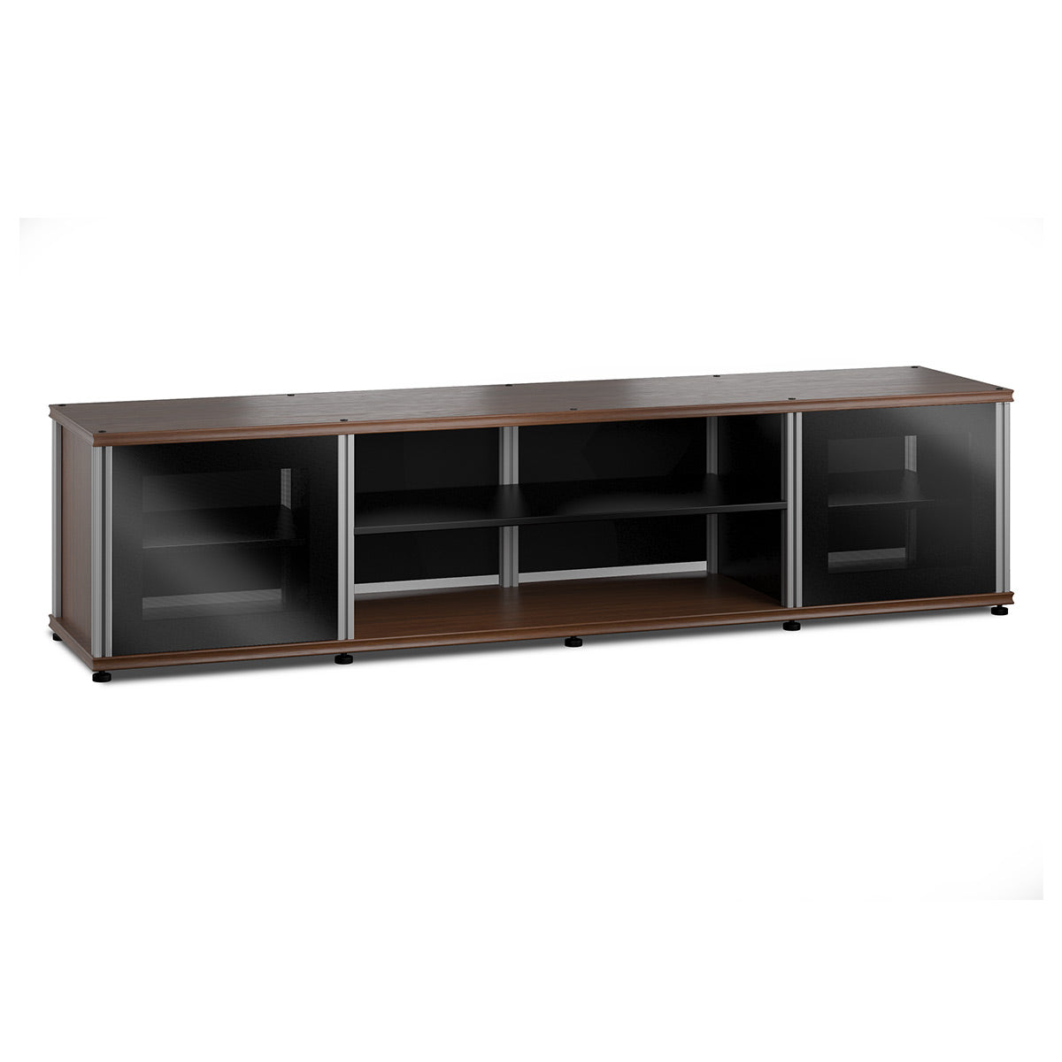 Salamander Designs Synergy 248 Quad AV Cabinet (Dark Walnut with Black Glass Doors and Aluminum Posts)