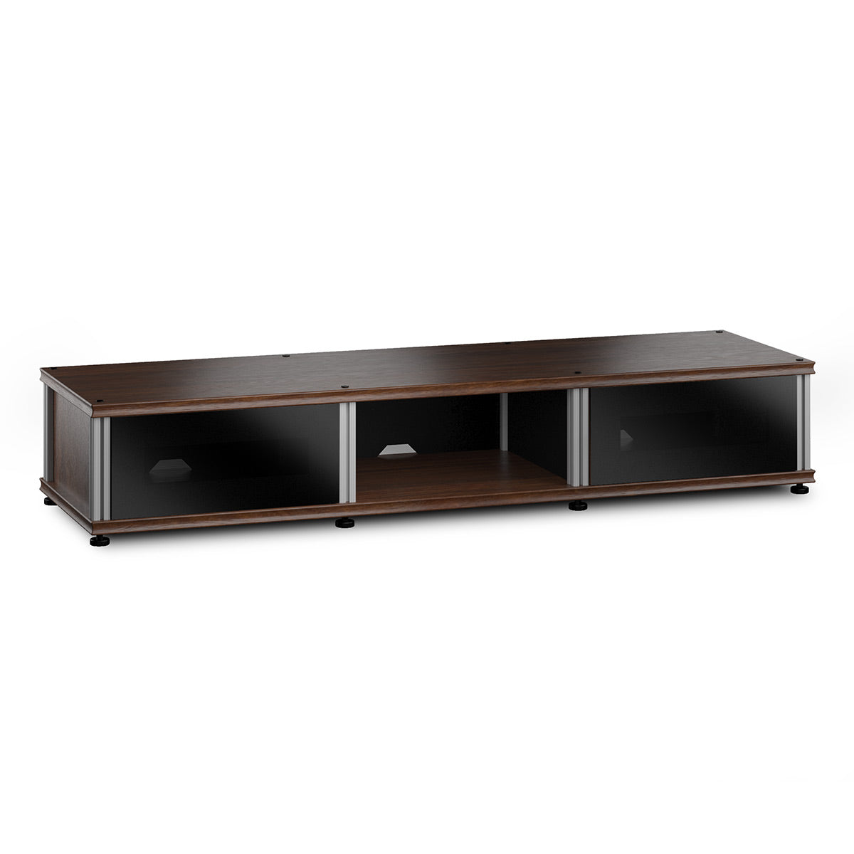 Salamander Designs Synergy 131 Triple AV Cabinet (Dark Walnut with Black Glass Doors & Aluminum Posts)