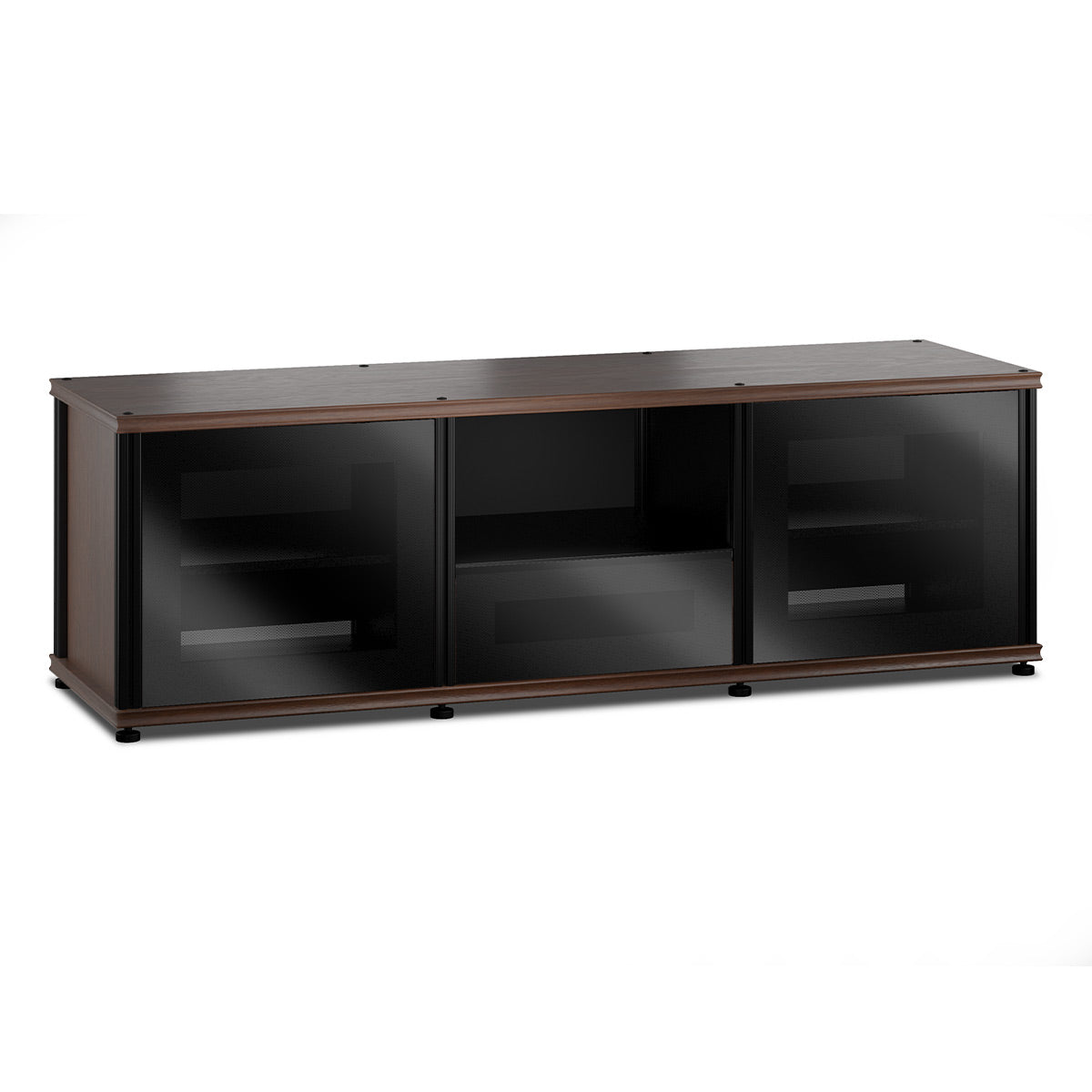Salamander Designs Synergy 236 Triple AV Cabinet (Dark Walnut with Black Glass & Black Posts)