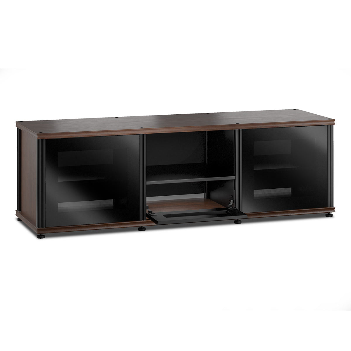 Salamander Designs Synergy 233 Triple AV Cabinet (Dark Walnut with Black Glass & Black Posts)