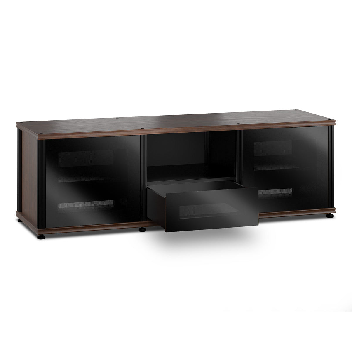 Salamander Designs Synergy 236 Triple AV Cabinet (Dark Walnut with Black Glass & Black Posts)