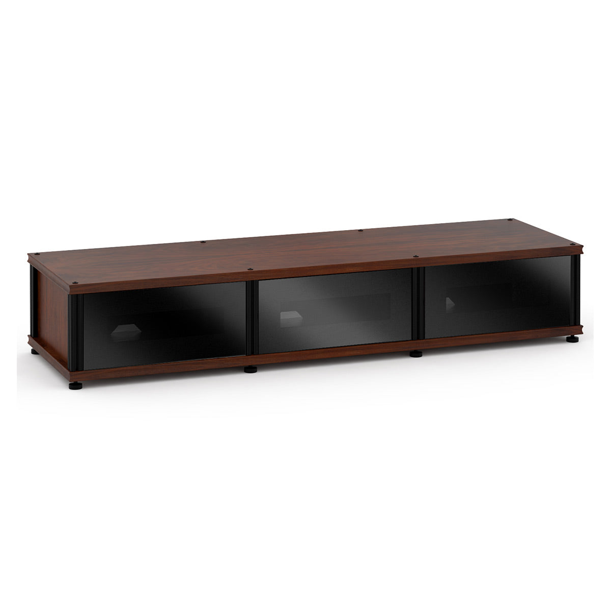 Salamander Designs Synergy 134 Triple AV Cabinet (Dark Walnut with Black Glass Doors & Black Posts)