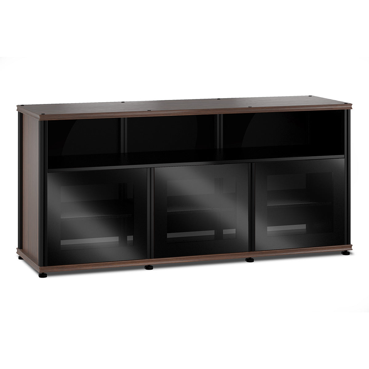 Salamander Designs Synergy 339 Triple AV Cabinet (Dark Walnut with Black Glass & Black Posts)