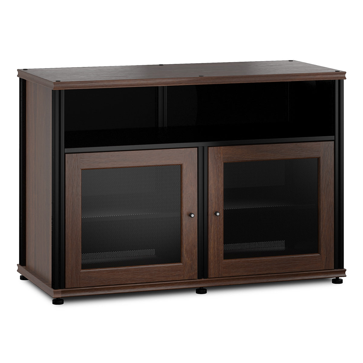 Salamander Designs Synergy 329 Twin AV Cabinet (Dark Walnut with Black Glass & Black Posts)