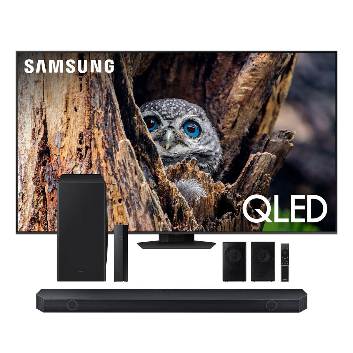 Samsung QN85Q80DA 85" 4K QLED Smart TV (2024) with HW-Q910D 9.1.2-Channel Wireless Dolby Atmos Soundbar, Wireless Surround Speakers and Subwoofer
