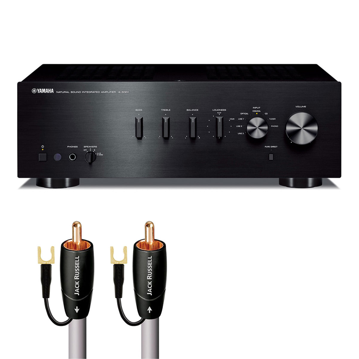 Yamaha A-S301 Amplifier Bundle with AudioQuest Jack Russell Cable (Black)