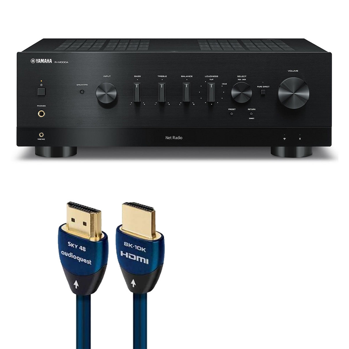 Yamaha R-N1000A Network Receiver Bundle with AudioQuest Sky 3m HDMI (Black)