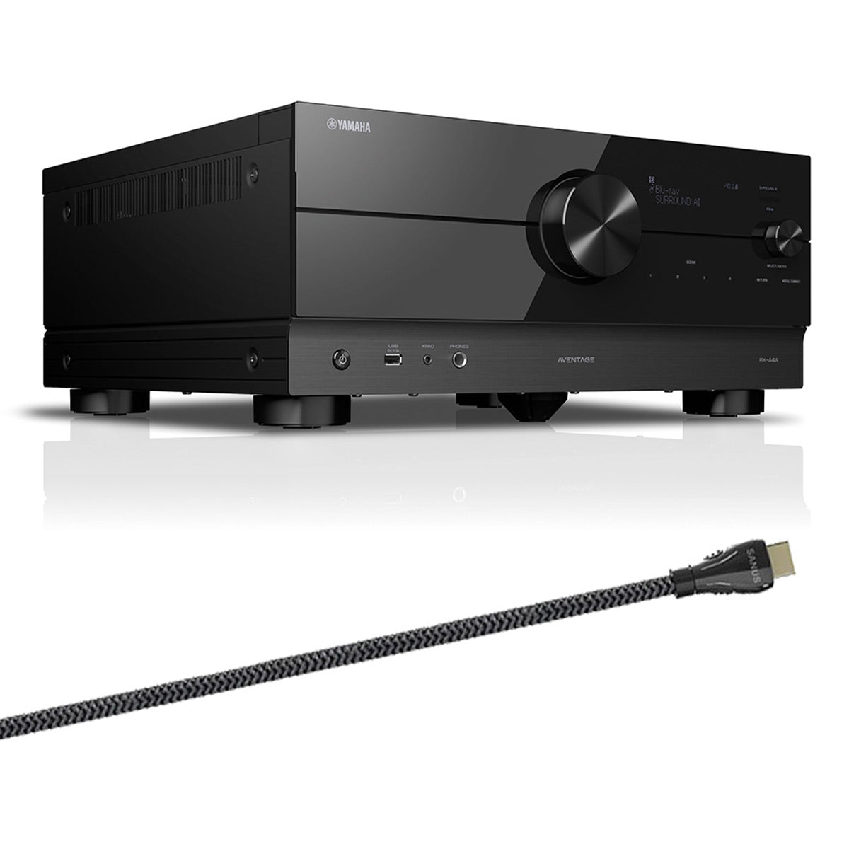 Yamaha RX-A4A AVENTAGE 7.2 Channel AV Receiver with Sanus Ultra High Speed 8K 6.56 ft. HDMI 2.1 Cable