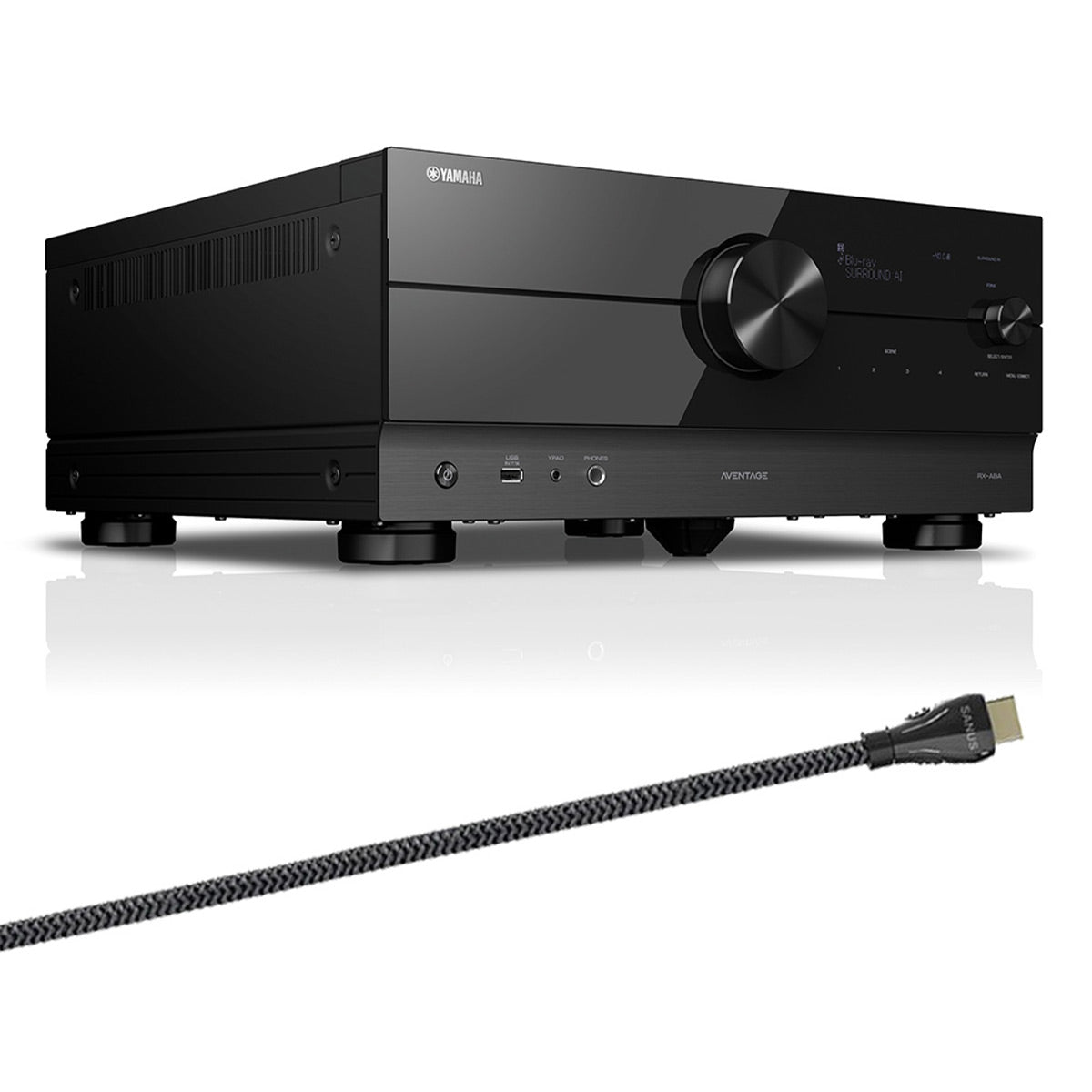 Yamaha RX-A8A AVENTAGE 11.2 Channel AV Receiver with Sanus Ultra High Speed 8K 6.56 ft. HDMI 2.1 Cable
