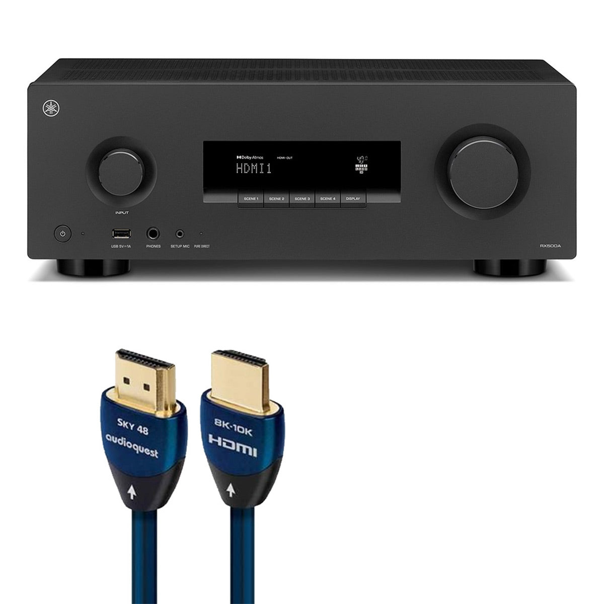 Yamaha RX500A 7.2-Ch 8K AV Receiver Bundle with AudioQuest Sky 3m HDMI