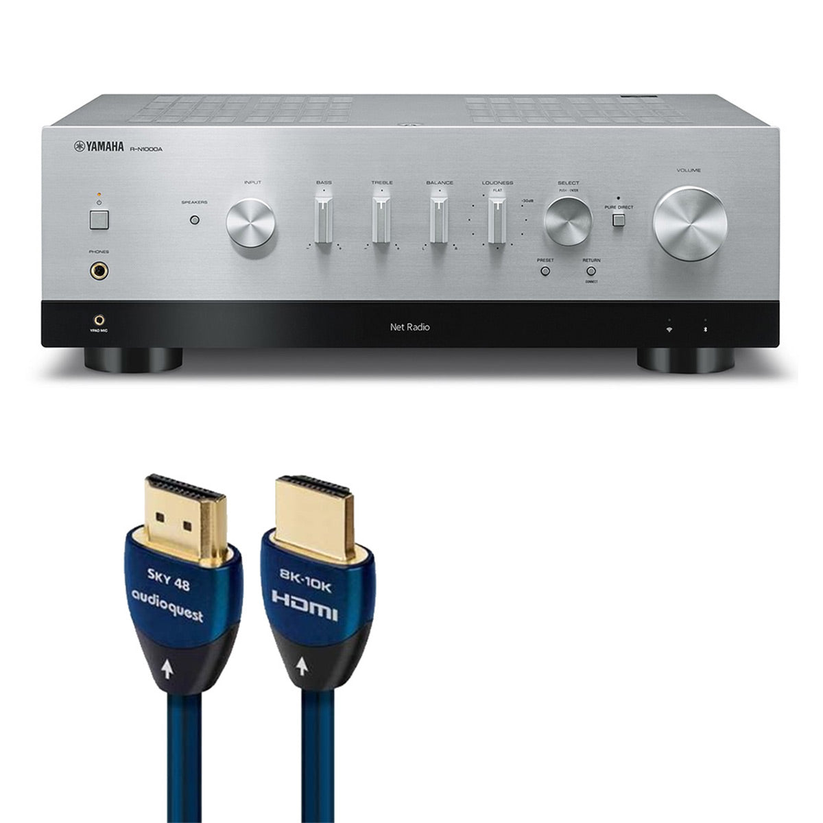 Yamaha Yamaha R-N1000A Network Receiver Bundle with AudioQuest Sky 3m HDMI (Silver)