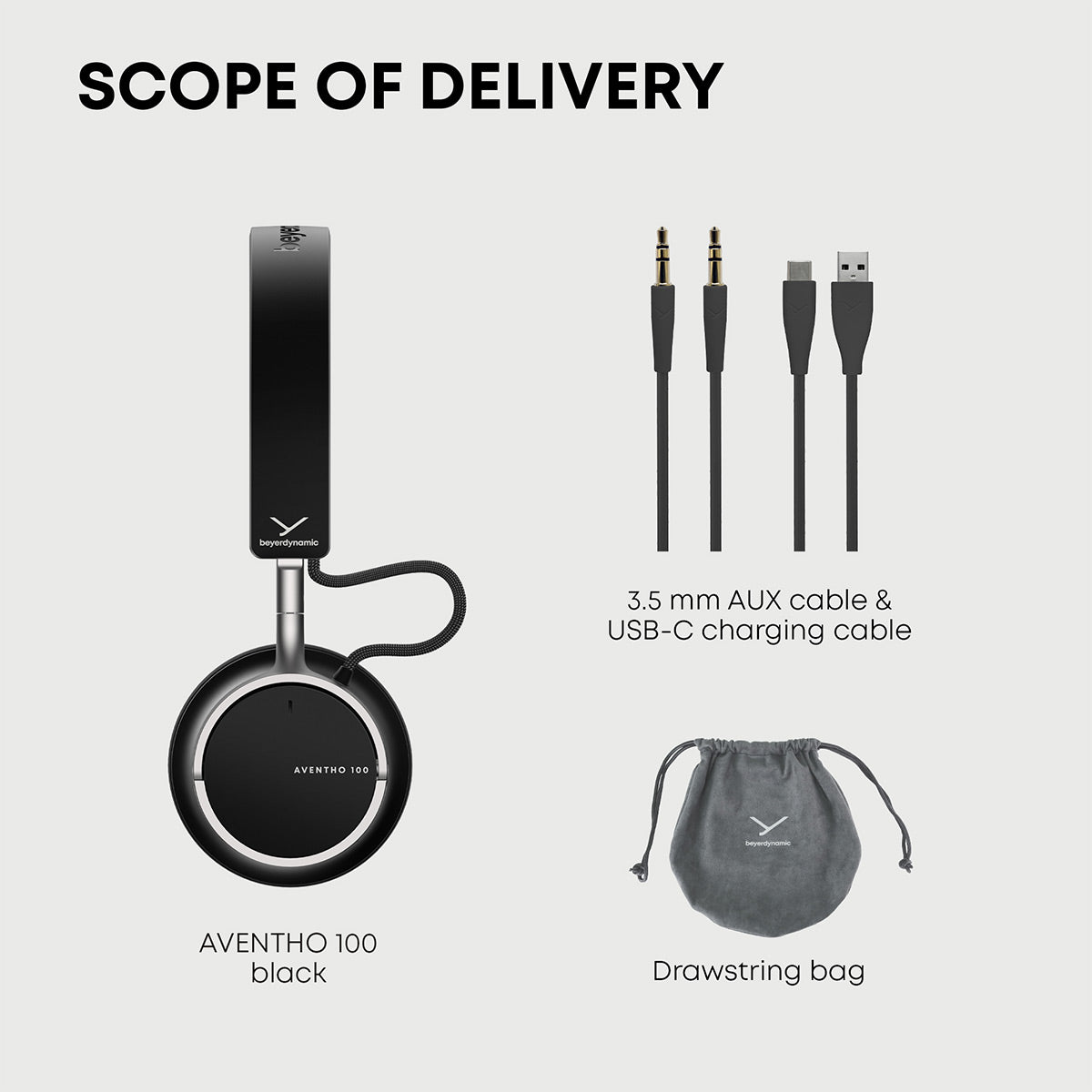 Beyerdynamic AVENTHO 100 Wireless On-Ear Headphones with Active Noise Cancellation (Black)