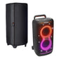 Black nylon speaker cover with vertical zipper and small logo tag