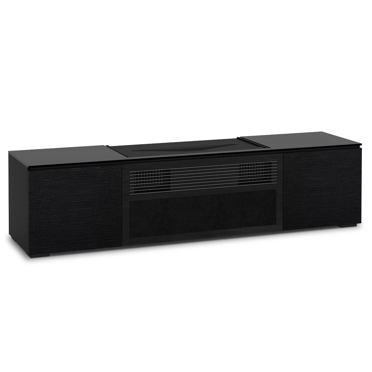 Salamander Chameleon Credenza Chicago UST Media Cabinet - Grass Texture, Black Oak Doors, Black Oak Sides, Black Solid Surface Top