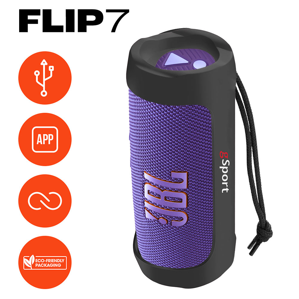 JBL FLIP 7 Waterproof Portable Speaker Bundle with gSport Silicone Sleeve (Purple)