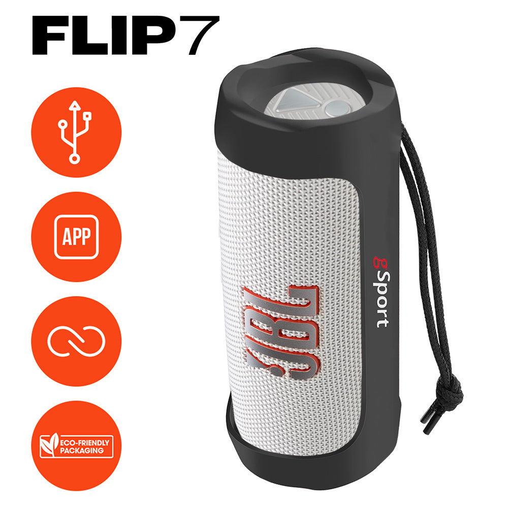 JBL FLIP 7 Waterproof Portable Speaker Bundle with gSport Silicone Sleeve (White)