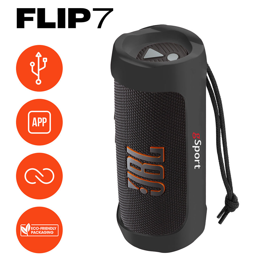 JBL FLIP 7 Waterproof Portable Speaker Bundle with gSport Silicone Sleeve (Black)