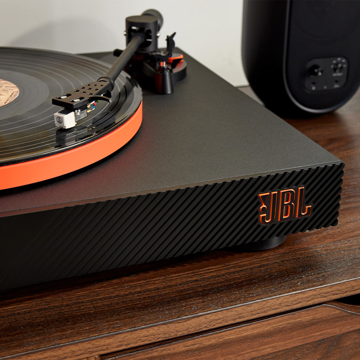 JBL Spinner BT Semi-Automatic Belt-Drive Turntable with Bluetooth 5.3 and Installed Audio Technica Cartridge (Black & Orange)