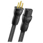 Black braided power cable with gold-plated three-prong plug and molded C13 connector