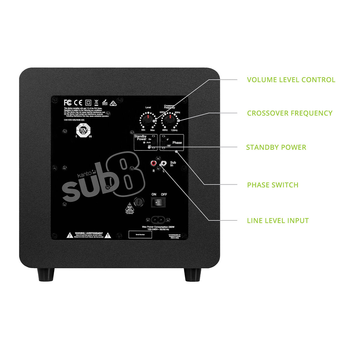 Kanto SUB8 8" Powered Subwoofer Bundle with AudioQuest Jack Russell Subwoofer Cable - 4m (Black)