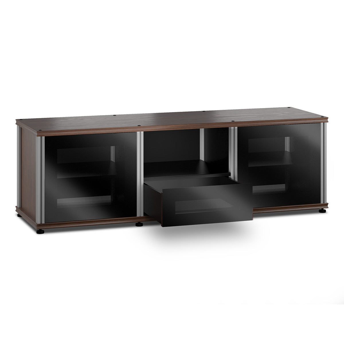 Salamander Designs Synergy 236 Triple AV Cabinet (Dark Walnut with Black Glass & Aluminum Posts)